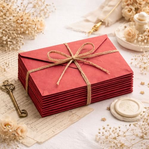 Image of Celebrations Red Paper Envelopes for Valentine's Day & Romantic Messages, Vintage Envelope For Wedding Cards, Greeting Cards, Love Notes, Handwritten Notes & Love Letters - Pack Of 10
