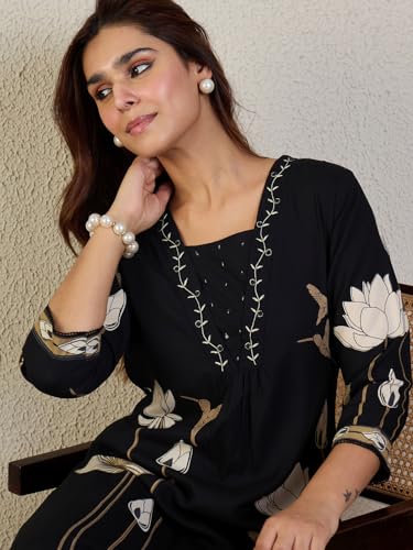 Image of INDO ERA Women's Viscose Rayon Floral Printed A-Line Kurta & Palazzo Set