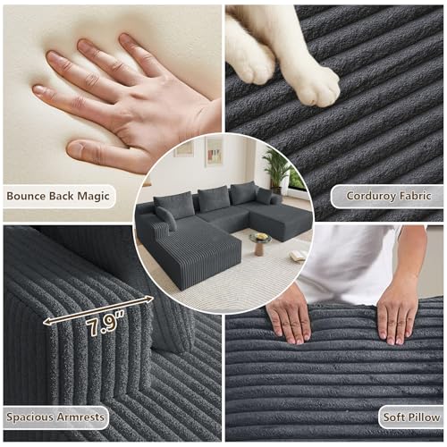 Image of 107 inch Modular Sectional Sleeper Sofa, Boneless Cloud Couch for Living Room, U Shaped 3 Seat Sofa with Deep Seat, Free Combination, Couch in a Box, No Assembly Required (Dark Grey)
