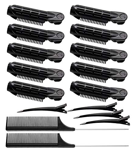 16 Pieces Volumizing Hair Root Clip Set Hair Root Self Grip Hair Rollers Naturally Fluffy Curly Hair Styling Tool with Rat Tail Comb, Duckbill Clip for Women Girl