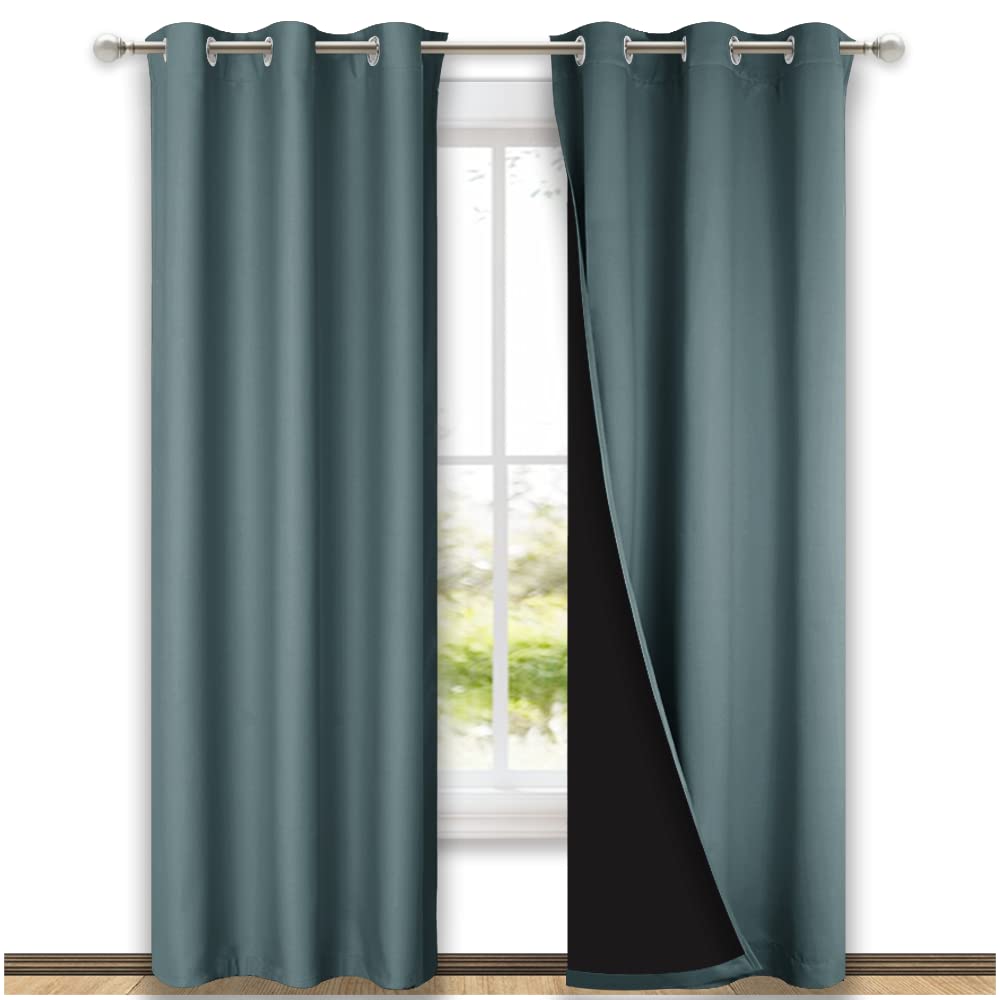 NICETOWN Greyish Blue Blackout Curtains 84 inches Long, Full Light Blocking Drapes with Black Liner for Nursery, Thermal Insulated Draperies for Hall, Villa (2 Pieces, 42" Wide Each Panel)