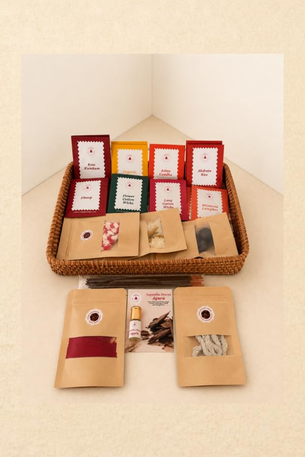 Oorja Ganesh Chaturthi Complete Puja Box – 15-in-1 Vedic Ritual Gift Hamper with Brass Diya & Bell view 1