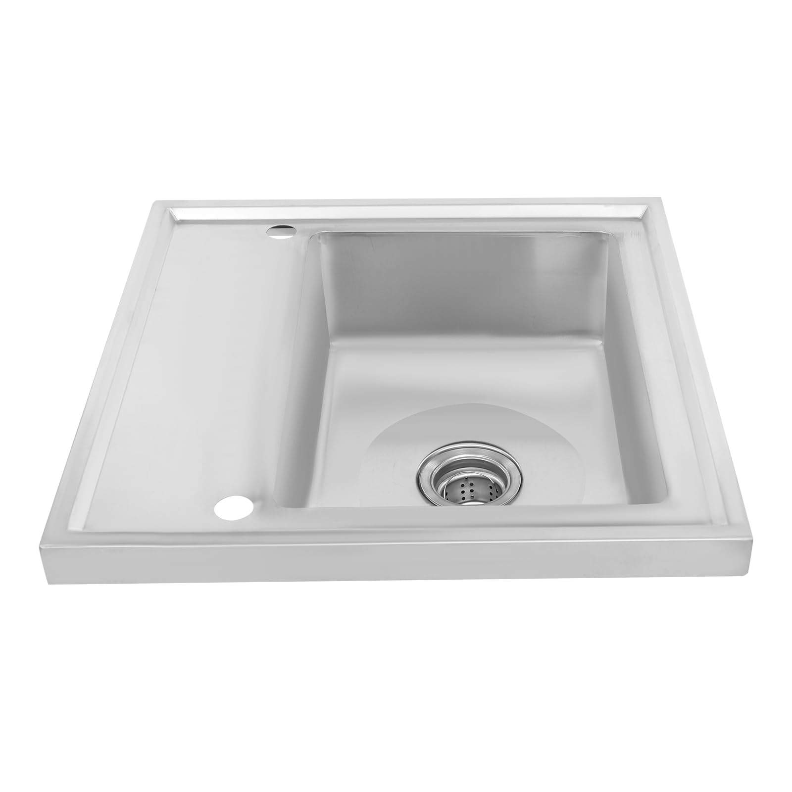 Edelstahl Spülbecken 60 cm Breit mit Abtropffläche und Abflusssieb, Silber Eckig Küche Spüle Ausgussbecken Küchenspüle,Einbauspüle Eckspüle Waschbecken, 1 Becken (60.2 * 60.2 * 15.49cm)