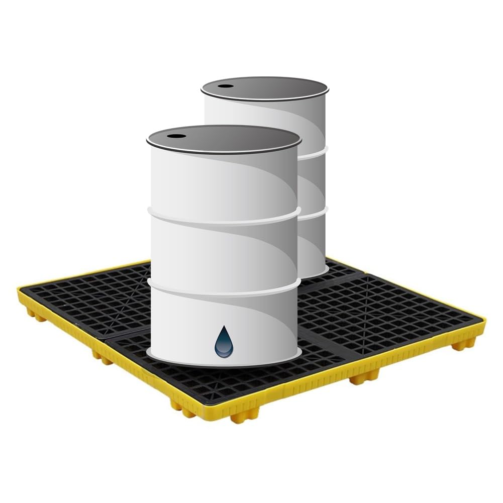 JKJZSALJ Modular Spill Containment Pallet, Heavy-Duty Anti-Leakage Platforms With Grating, 120X120Cm & 120X60Cm For Safe Liquid Storage & Spill Protection,Yellow,120 * 120 * 10cm
