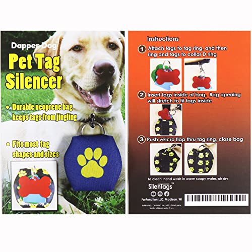 Image of Dapper Dog - Dog Tag Silencer with Tag Ring (Dark Blue with Yellow Paw Print)