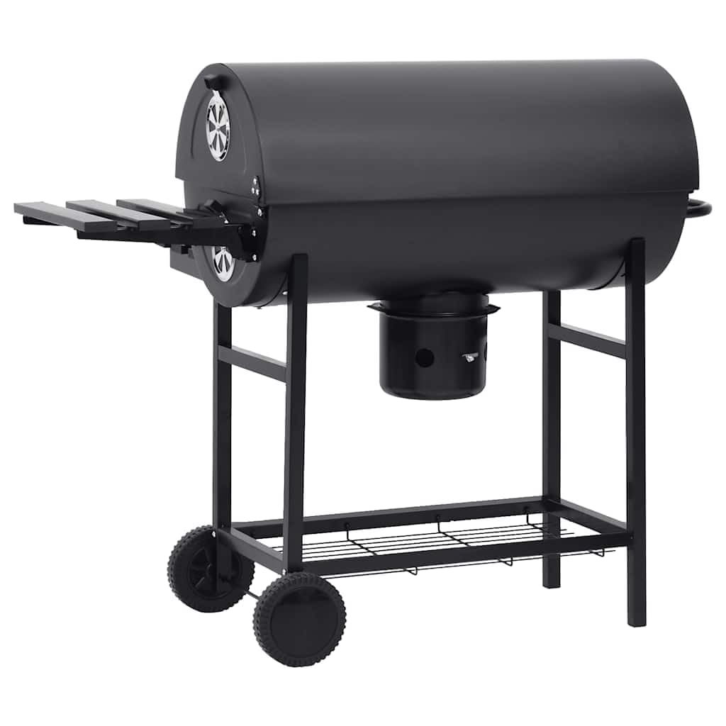 vidaXL Parrilla de Barril Ruedas y Estantes Barbacoa Ahumador Alimento Grill Carnes Pescados Salchichas Jardín Patio Camping Acero Negro 115x85x95 cm