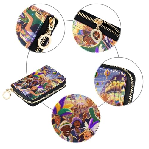 Colored Womens Wallets Leather RFID Blocking Credit Card Holders Festive Mardi Gras Carnival Zipper Travel Wallet with Key Ring4