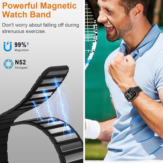 Image of Printme Silicone Sport Magnetic Band Compatible with Apple Watch 42 mm 44 mm 45 mm 46 mm 49 mm, Adjustable Strap for iWatch Series SE Series 1-8, Ultra 2 /3