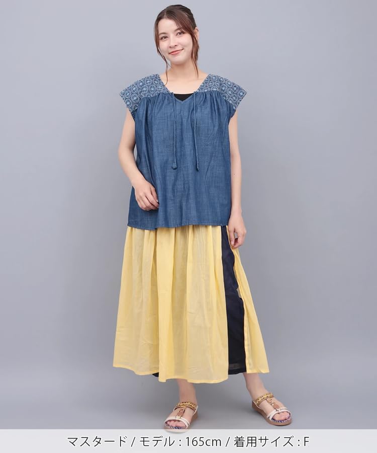 [チチカカ] バイカラー パンツスカート カジュアル レイヤード風 コットン ウエストゴム レディース OSJBD140