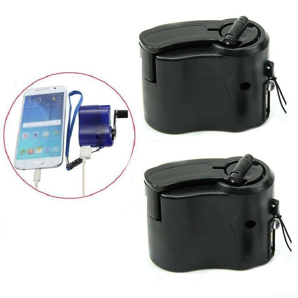 2 x USB-Handkurbel-Telefon-Ladegerät, manueller Dynamo zum Laden, perfekt für Notfälle und Outdoor-Aktivitäten