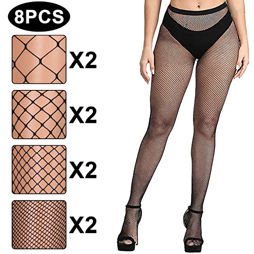 Buauty 8 PCS Black Fishnet Stockings For Women, Thigh Hight Fishnet Tights, Ladies Fish Net Tights Plus Size One Size Fit All2