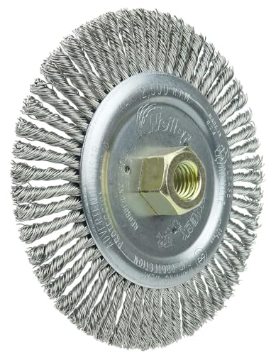 Image of Weiler 09500 Roughneck Jr. 6 inch Root Pass Weld Cleaning Brush, .020 inch Stainless Steel Wire Fill, 5 /8 inch-11 UNC Nut, Made in The USA (Pack of 10)