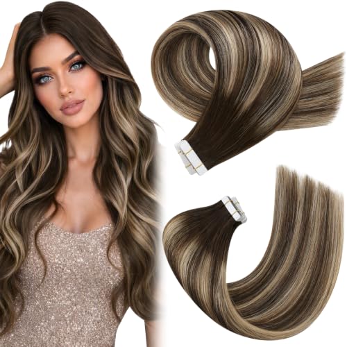 Moresoo Human Hair Tape in Extensions Caramel Balayage 20in 20Pcs 50g