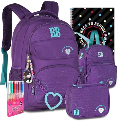 Kit Mochila RB Rebecca Bonbon Escolar Lancheira Estojo Escolar Meninas Resistente Infantil Juvenil (Roxo)