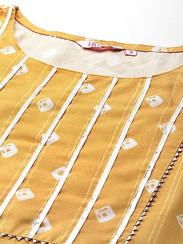 Image of ishin Women's Silk Ethnic Motifs Mustard Straight Kurta