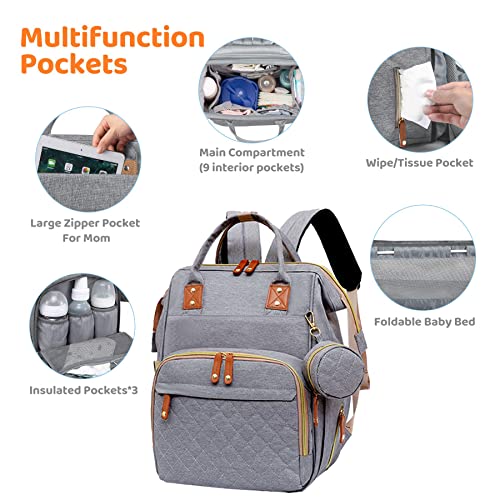 Axcone Baby Diaper Bag Backpack With Changing Pads Mommy Bags Boys Girl Unisex Multifunction Travel Baby Stroller Large Capacity Grey #TOP3