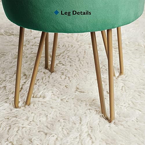 BONTEC Velvet Dressing Table Stool, Round Vanity Stool with Storange, Bedroom Ottoman Stool with Metal Legs for Home Living Room Fitting Room Bedroom (Green)