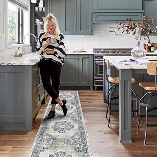 YOUFORTONG 2x10 Runner Rugs for Hallways Soft Kitchen Rug Non Slip Rug Runner with Rubber Backing for Bathroom Washable Non Shedding Farmhouse Runner Rug (Blue, 2X10)