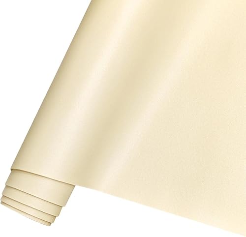 HYANG - Hojas de piel sintética de color liso beige, 1 rollo de 12 x 53 pulgadas, piel sintética ideal para hacer proyectos de manualidades hechos a