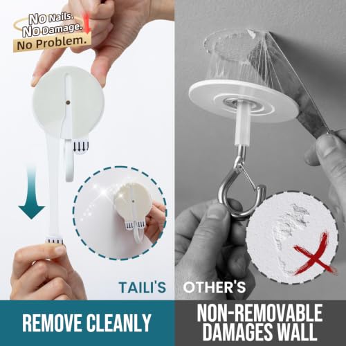 Image of TAILI Adhesive Ceiling Hooks for Hanging Plants, Removable 6 Pack White | Heavy Duty Hold Up to 2.6 lbs, No-Drill Sticky Wall Hooks, Hanging Christmas Lights Garland, Renter Friendly