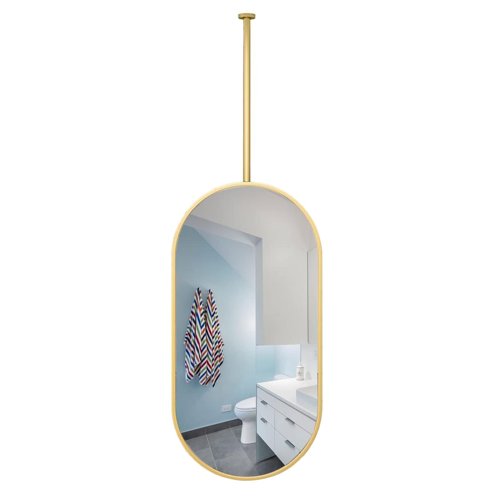 GLJTUO Wall Mirror Mounted Oval Decorative Mirrors Ceiling Hanging Home Vanity Makeup Creative for Bathroom Living Room with Gold Metal Frame and Boom Mirror,size_name-40cmx70cm