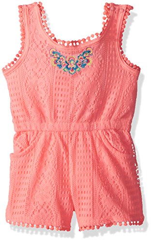 Limited Too Baby Girl's Romper Shorts, pom pom Trim lace tie Back neon Light Coral, 12M