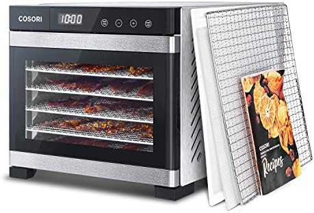 COSORI Food Dehydrator (50 Recipes) for Jerky, Vegetables Fruit, Meat, Dog Treats, Herbs, and Yogurt, Dryer Machine with Temperature Control, 6 Stainless Steel Trays, Rear-Mounted Fan, Silver