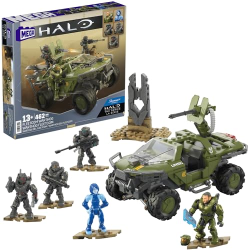 MEGA Halo The Series Vehicle Building Toys Set, FLEETCOM Warthog ATV with 469 Pieces, 5 Micro Action Figures, Poseable Articulation, Kids and Fans (Amazon Exclusive)