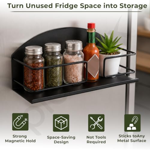 Image of Plantex Fridge Magnet Storage Rack /GI Steel Magnetic Shelf for Fridge /Refrigerator Side Storage Rack for Kitchen Essentials /Spice Rack - Pack od 1 (Black)