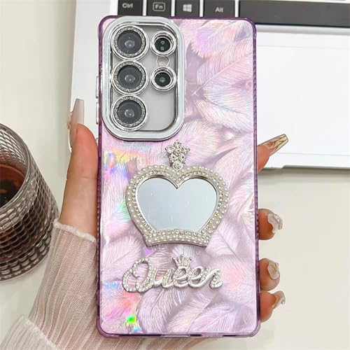 Coque Galaxy S23 Ultra Violet Plume en Polycarbonate Rigide Pailleté