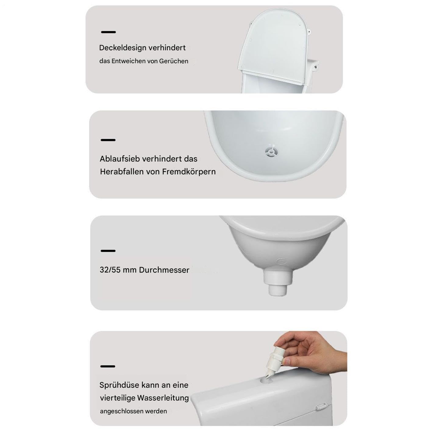 Generisch Pissoir de pared para hombre | Fregadero orinatorio para baño | Fregadero a prueba de rebosadero con manguera para vehículos, casa, jardín, dormitorio