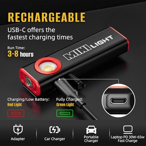 Image of lexall 2 Pack Flashlight,1200 Lumens Mini Magnetic Flat EDC Flashlight with Clip, 1200mAh Rechargeable Portable Ultra-Light Bright Waterproof Pocket Light for Working, Camping, Repairing, Emergencies