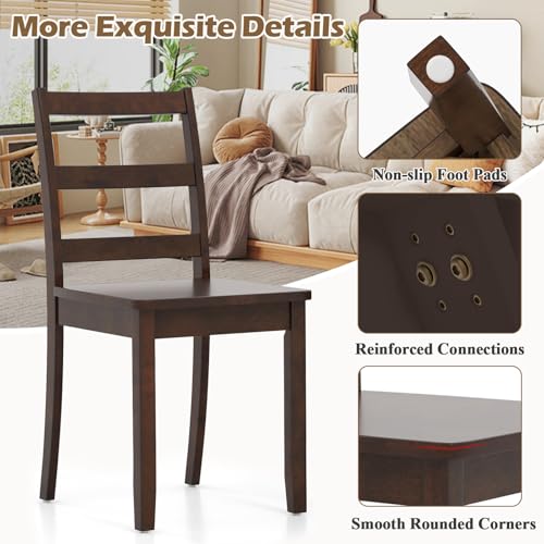 Image of COSTWAY Dining Chairs Set of 4, Mid-Century Modern Wooden Chairs, Brown | Farmhouse Armless Kitchen Side Chairs with Curved Backrest and Rubber Wood Legs, for Home Dining Room, Kitchen, Restaurant