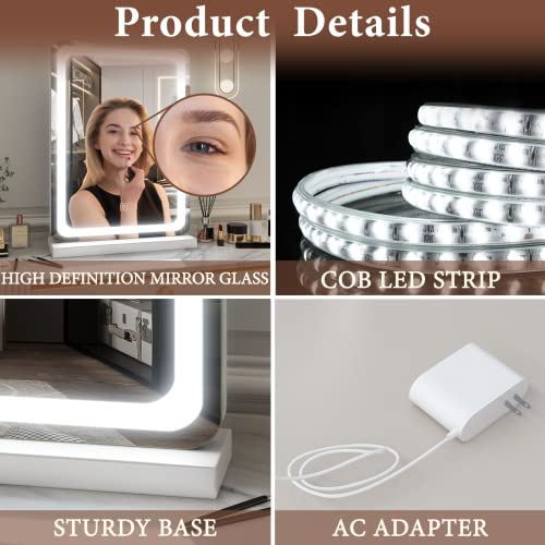 Fennio Vanity Mirror With Lights - 17"X12" Led Lighted Makeup Mirror, Large Makeup Mirror With Lights, Touch Screen With 3-Color Lighting, Dimmable, For Vanity Desk Tabletop, Bedroom #TOP3