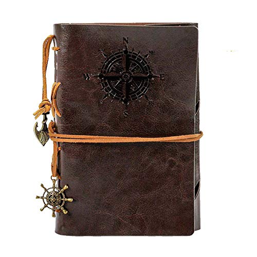 Leather Writing Journal Notebook,Classic Spiral Bound Notebook Refillable Diary Sketchbook Gifts with Unlined Travel Journals to Write in,Retro Pendants,Classic Embossed(Coffee)