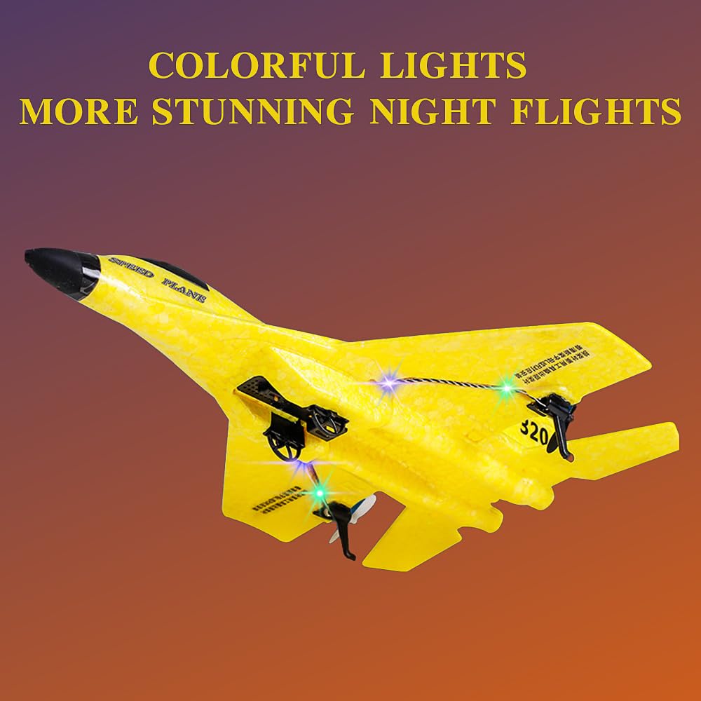 XUXLEKK F-22 RC Plane, 2.4 GHz Remote Controlled Aircraft, 3CH RC Aircraft RTF with Gyro System & LED Lights, Foam Remote Controlled Aircraft, USB Charging RCPlane for Beginners Adults (Yellow) 4