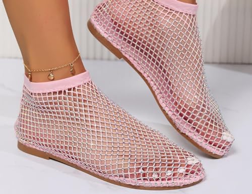 Image of Ultra Comfortable Shiny Gem Mesh Flats, Ballet Flats for Women Sandals Women Dressy Summer Flat Shoes Slip On Sandals