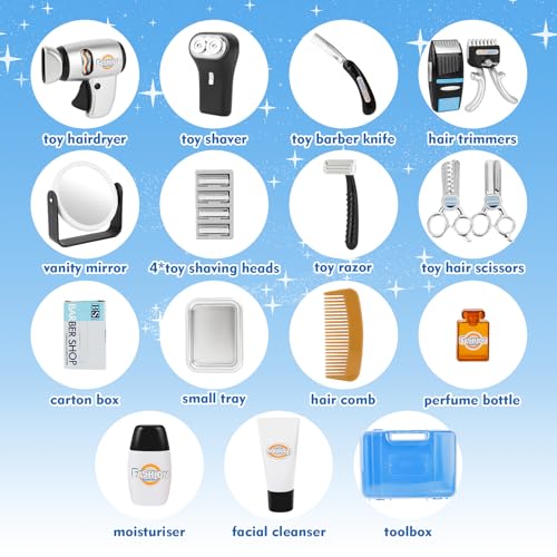 deAO Stylist Friseur Friseursalon Rollenspielset mit Haartrockner, Lockenstab und Styling-Zubehör inklusive für Kinder, Haarstyling-Set für Kinder (17stk)