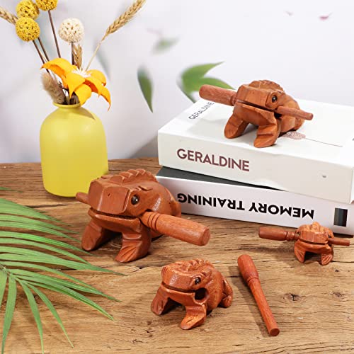 Percussion Instruments Wooden Frog 4 Pieces Set 4.7 Inch Wooden Frog 4 Inch Natural Wood Frog 3.2 Inch 2.4 Inch Frog Wooden Frog Musical Instrument Gift Decor (Wood) #TOP6