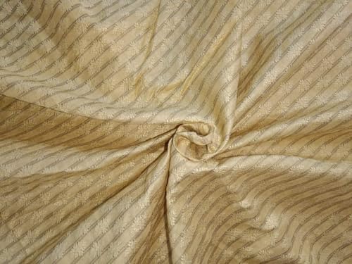 Tissu brocart de soie largeur 111,8 cm à rayures florales couleur beige
