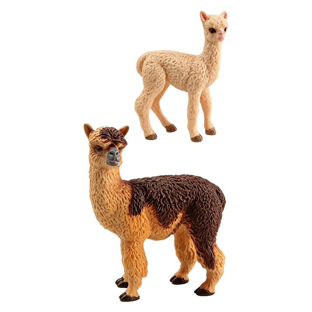 Jehoshaphat 2Pcs Realistic Wild Alpaca Simulation Model Animal Figurines for Garden Yard Landscape Plant Decor Car Interior Home Holiday Ornament