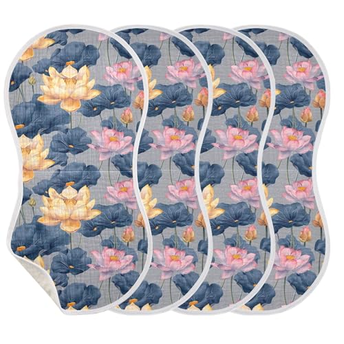 xigua Lotus Flowers Baby Burp Cloths for Newborn Boys and Girls 4 Pack, Soft & Absorbent Cotton Baby Burp Cloth, Baby Washcloths, Newborn Towel, Burp Rags3