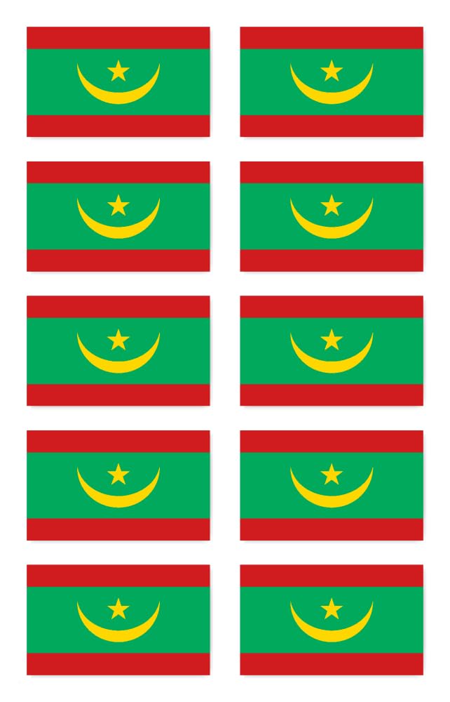 Havati Sticker 50 X 30 Mm Pack Of 10 Mauritanian Flag For Car, Suitcase, Laptop And More