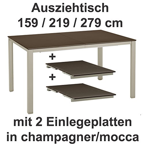 Preisvergleich Produktbild Kettler Ausziehtisch 159 / 219 / 279 cm in champagner mocca Gartentisch