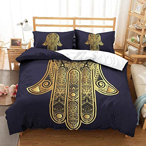 NYLIN Parure De Lit Zen Inde Paume Et Caractère Housse De Couette Bohême Or Noir Imprimée 2-4 pcs Housse De Couette Taies d'oreiller Drap pour Enfants Et Adultes Lit 140/200/220,1 Et 2 Personnes
