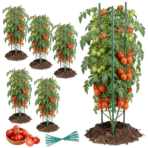 6-Pack 48'' (4ft) Tomato Cages & Trellis – Outdoor Garden Adjustable Plant Support & Stakes for Home Gardeners, Raised Garden Beds & Patio, Supports Climbing Tomatoes, Vegetables & Flowers