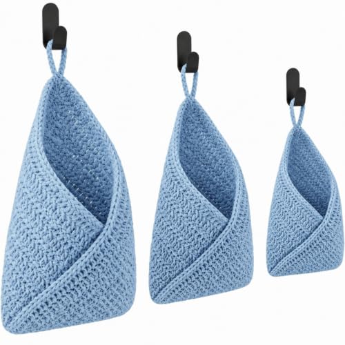 Image of Honeydak 3 Hanging Baskets, Light Blue, Triangle, Cotton Rope
