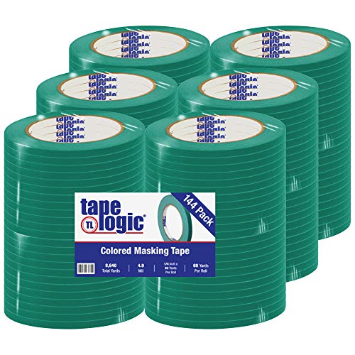 Image of Aviditi Tape Logic 1 /4 Inch x 60 Yards, General Purpose Colored Masking Tape, Dark Green (Pack of 144) - Great for Home, Office, Arts, Crafts, DIY, Labeling and Coding