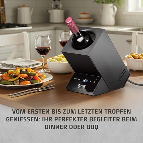 CASO WineCase One Black - Design Weinkühler für eine Flasche, Temperaturbereich von 5-18°C, für Flaschen bis 9 cm Ø, Sensor-Touch Bedienung, Schwarzes Edelstahlgehäuse