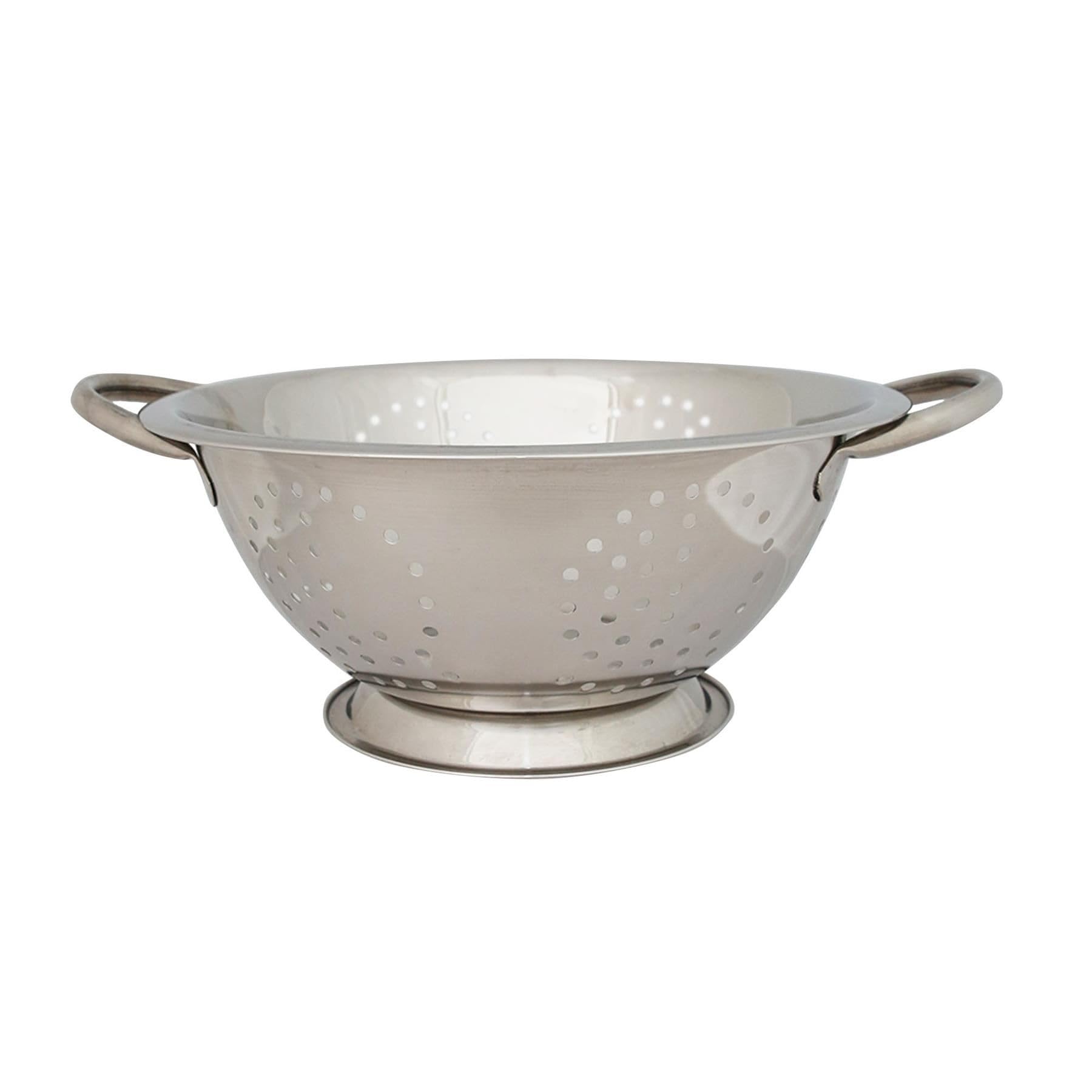 Argon Tableware Silver Stainless Steel Colander - 24.5Cm - Metal Kitchen Strainer Cooking Rice Pasta Vegetable Food Drainer Mesh Sieve Sifter Bowl With Handles